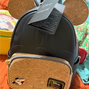Loungefly Black and Cork Mickey Ear Kids Mini Backpack